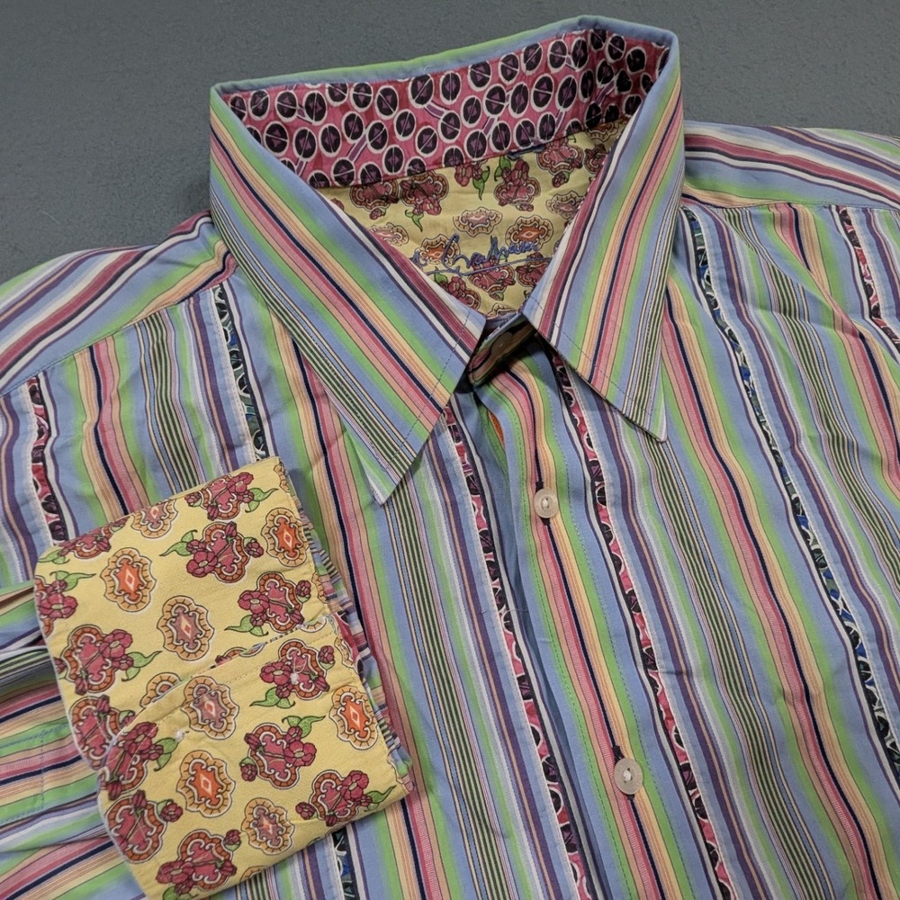 Robert Graham Button Down Shirt Mens XXL Multi Color Stripe Long Sleeve Floral